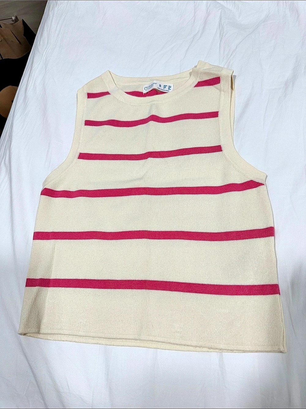 Primark Women'Small Striped Knit Tank Top in Cream & Pink Size Small
